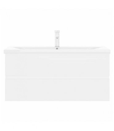 vidaXL Sink Cabinet with Built-in Basin White Engineered Wood — Size: 100 x 38.5 x 45 cm, Model: with faucet & drain