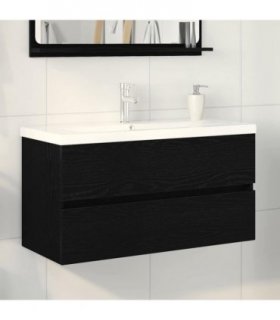 vidaXL Bathroom Sink Cabinet Black Oak 90 x 39 x 62 cm Engineered Wood — Size: 90 x 38.5 x 45 cm, Model: without faucet &drain