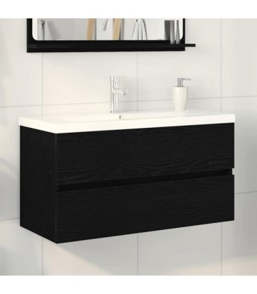 vidaXL Bathroom Sink Cabinet Black Oak 90 x 39 x 62 cm Engineered Wood — Size: 90 x 38.5 x 45 cm, Model: without faucet &drain