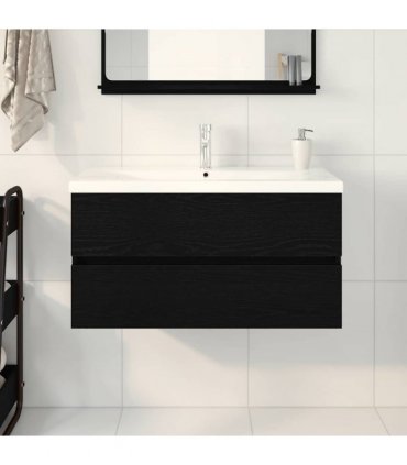 vidaXL Bathroom Sink Cabinet Black Oak 90 x 39 x 62 cm Engineered Wood — Size: 90 x 38.5 x 45 cm, Model: without faucet &drain