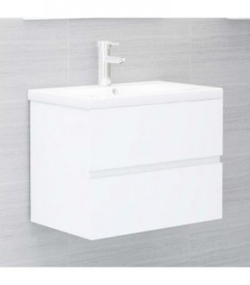 vidaXL Sink Cabinet with Built-in Basin White Engineered Wood — Size: 60 x 38.5 x 45 cm, Model: without faucet & drain