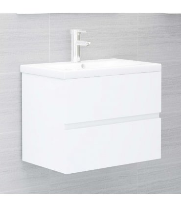 vidaXL Sink Cabinet with Built-in Basin White Engineered Wood — Size: 60 x 38.5 x 45 cm, Model: without faucet & drain