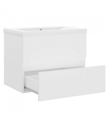vidaXL Sink Cabinet with Built-in Basin White Engineered Wood — Size: 60 x 38.5 x 45 cm, Model: without faucet & drain