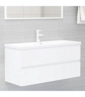 vidaXL Sink Cabinet with Built-in Basin White Engineered Wood — Size: 100 x 38.5 x 45 cm, Model: without faucet & drain