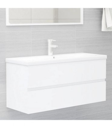 vidaXL Sink Cabinet with Built-in Basin White Engineered Wood — Size: 100 x 38.5 x 45 cm, Model: without faucet & drain