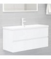 vidaXL Sink Cabinet with Built-in Basin White Engineered Wood — Size: 100 x 38.5 x 45 cm, Model: without faucet & drain