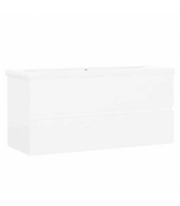 vidaXL Sink Cabinet with Built-in Basin White Engineered Wood — Size: 100 x 38.5 x 45 cm, Model: without faucet & drain