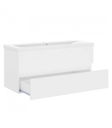 vidaXL Sink Cabinet with Built-in Basin White Engineered Wood — Size: 100 x 38.5 x 45 cm, Model: without faucet & drain