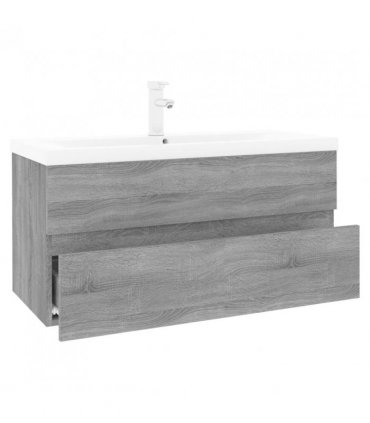 vidaXL Sink Cabinet with Built-in Basin Grey Sonoma Engineered Wood — Size: 90 x 38.5 x 45 cm, Model: without faucet & drain