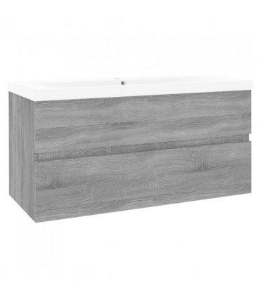 vidaXL Sink Cabinet with Built-in Basin Grey Sonoma Engineered Wood — Size: 90 x 38.5 x 45 cm, Model: without faucet & drain