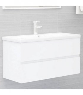 vidaXL Sink Cabinet with Built-in Basin White Engineered Wood — Size: 90 x 38.5 x 45 cm, Model: without faucet & drain