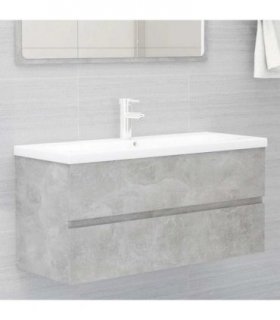 vidaXL Sink Cabinet with Built-in Basin Concrete Grey Engineered Wood — Size: 100 x 38.5 x 45 cm, Model: without faucet & drain