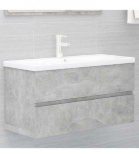 vidaXL Sink Cabinet with Built-in Basin Concrete Grey Engineered Wood — Size: 90 x 38.5 x 45 cm, Model: with faucet & drain