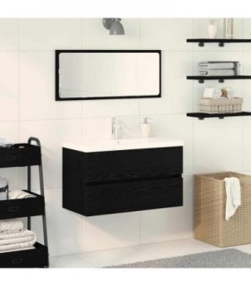 vidaXL Bathroom Sink Cabinet Black Oak 80 x 39 x 62 cm Engineered Wood — Size: 80 x 38.5 x 45 cm, Model: with faucet &drain