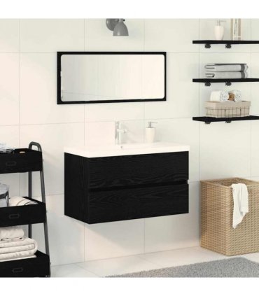 vidaXL Bathroom Sink Cabinet Black Oak 80 x 39 x 62 cm Engineered Wood — Size: 80 x 38.5 x 45 cm, Model: with faucet &drain