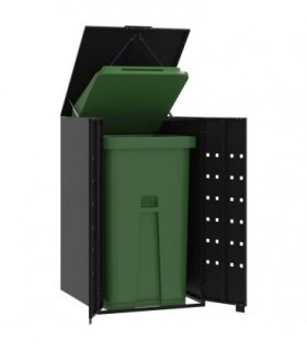 vidaXL Wheelie Bin Storage for Single Bin Black 69x79x117 cm Steel — Model: gas lift-up lid