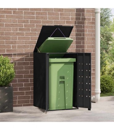 vidaXL Wheelie Bin Storage for Single Bin Black 69x79x117 cm Steel — Model: gas lift-up lid