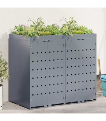 vidaXL Wheelie Bin Storage for 2 Bins Light Grey 136 x 77.5 x 121.5 cm — Model: Planter top