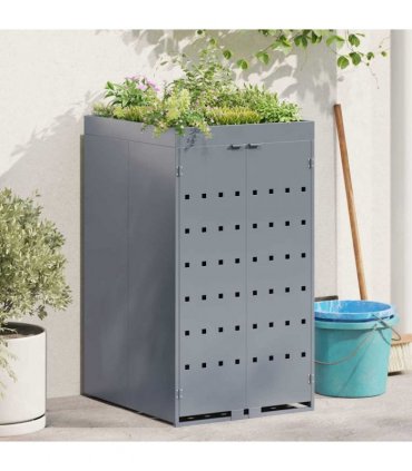 vidaXL Wheelie Bin Storage with Planter Roof for Single 240L Bin — Colour: Grey, Model: Planter top
