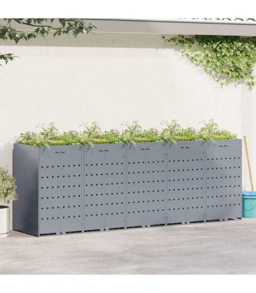 vidaXL Wheelie Bin Storage for 5 Bins Light Grey 340 x 77.5 x 121.5 cm — Model: Planter top