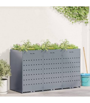 vidaXL Wheelie Bin Storage for 3 Bins Light Grey 204 x 77.5 x 121.5 cm — Model: Planter top
