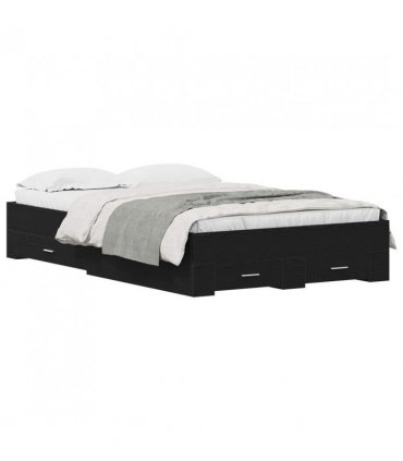 vidaXL Bed Frame with Drawer Black Oak 120 x 190 cm Engineered Wood