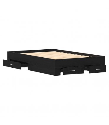 vidaXL Bed Frame with Drawer Black Oak 120 x 190 cm Engineered Wood