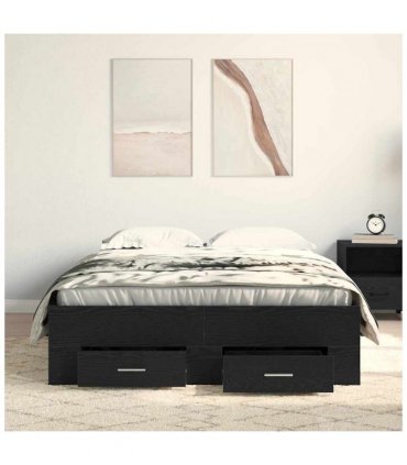 vidaXL Bed Frame with Drawer Black Oak 120 x 200 cm Engineered Wood