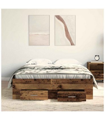 vidaXL Bed Frame with Drawer Old Wood 120 x 200 cm Engineered Wood