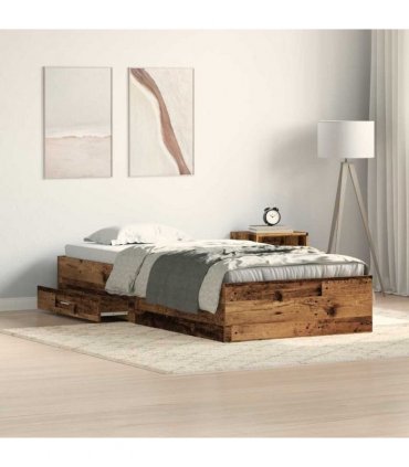 vidaXL Bed Frame with Drawer Old Wood 90 x 200 cm Engineered Wood