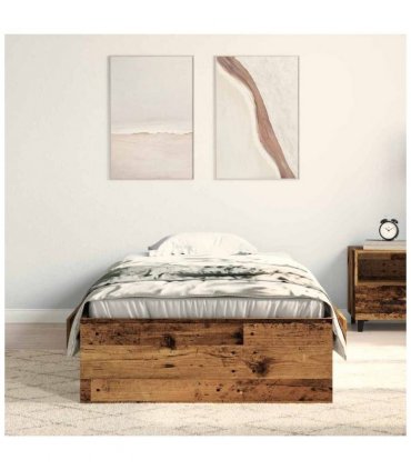 vidaXL Bed Frame with Drawer Old Wood 90 x 200 cm Engineered Wood