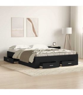 vidaXL Bed Frame with Drawer Black Oak 140 x 190 cm Engineered Wood