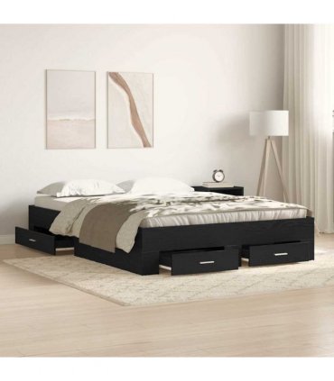 vidaXL Bed Frame with Drawer Black Oak 140 x 190 cm Engineered Wood