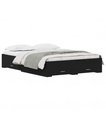 vidaXL Bed Frame with Drawer Black Oak 140 x 190 cm Engineered Wood