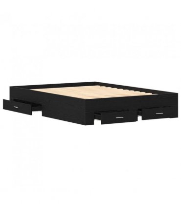 vidaXL Bed Frame with Drawer Black Oak 140 x 190 cm Engineered Wood