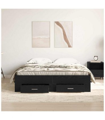 vidaXL Bed Frame with Drawer Black Oak 160 x 200 cm Engineered Wood
