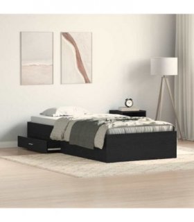 vidaXL Bed Frame with Drawer Black Oak 100 x 200 cm Engineered Wood