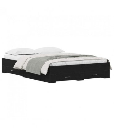 vidaXL Bed Frame with Drawer Black Oak 135 x 190 cm Engineered Wood