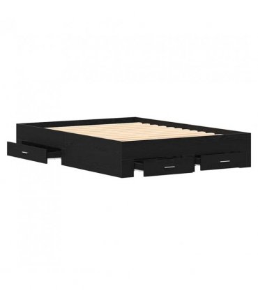 vidaXL Bed Frame with Drawer Black Oak 135 x 190 cm Engineered Wood