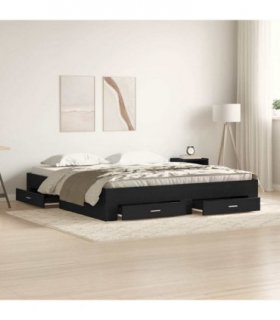 vidaXL Bed Frame with Drawer Black Oak 180 x 200 cm Engineered Wood