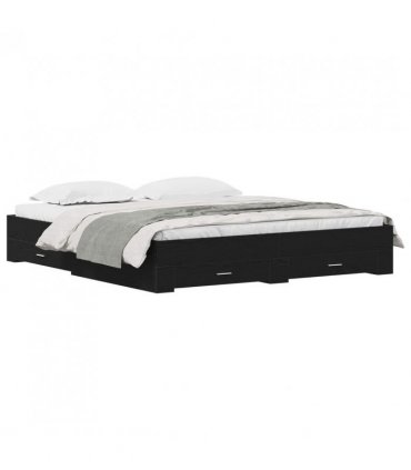 vidaXL Bed Frame with Drawer Black Oak 180 x 200 cm Engineered Wood