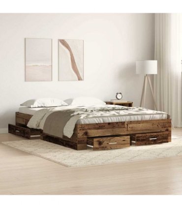 vidaXL Bed Frame with Drawer Old Wood 135 x 190 cm Engineered Wood