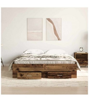 vidaXL Bed Frame with Drawer Old Wood 135 x 190 cm Engineered Wood