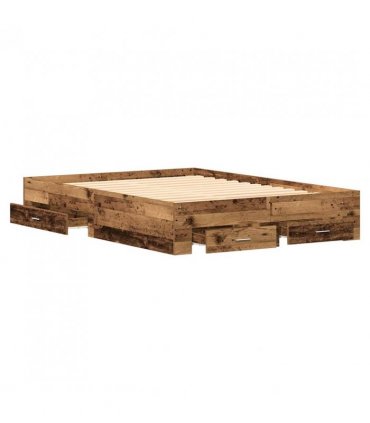 vidaXL Bed Frame with Drawer Old Wood 135 x 190 cm Engineered Wood