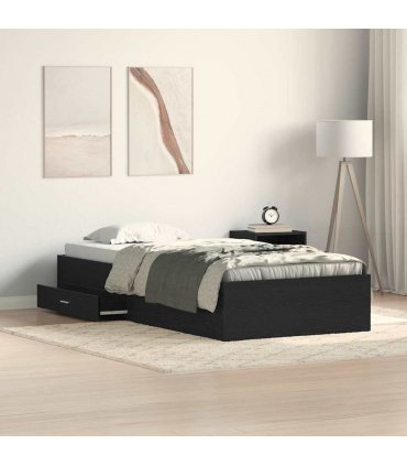 vidaXL Bed Frame with Drawer Black Oak 90 x 200 cm Engineered Wood