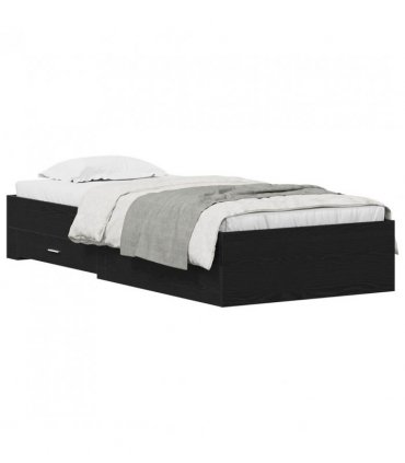vidaXL Bed Frame with Drawer Black Oak 90 x 200 cm Engineered Wood