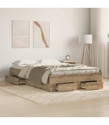 vidaXL Bed Frame with Drawer Artisan Oak 120 x 190 cm Engineered Wood