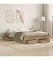 vidaXL Bed Frame with Drawer Artisan Oak 120 x 190 cm Engineered Wood