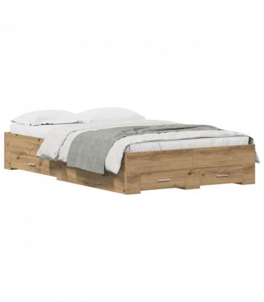 vidaXL Bed Frame with Drawer Artisan Oak 120 x 190 cm Engineered Wood
