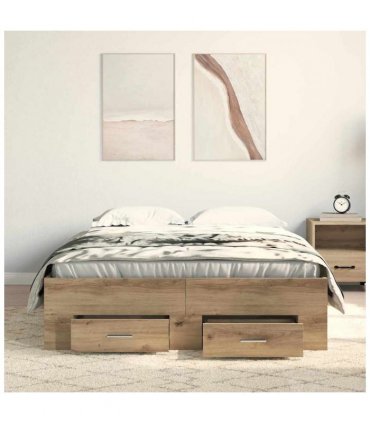 vidaXL Bed Frame with Drawer Artisan Oak 120 x 190 cm Engineered Wood